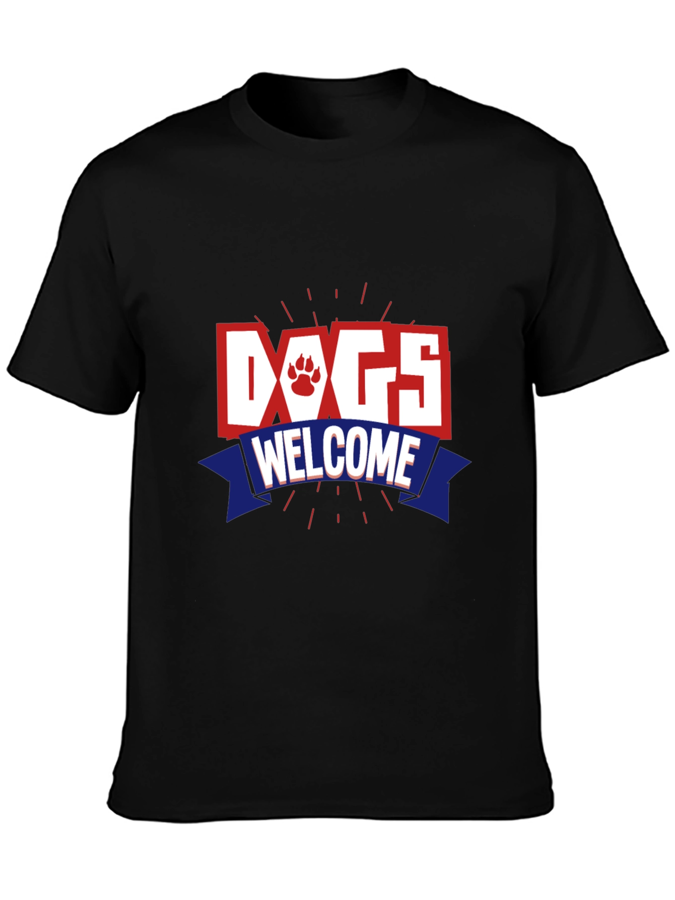 Dogs Welcome Graphic Print Crew Neck T-Shirt