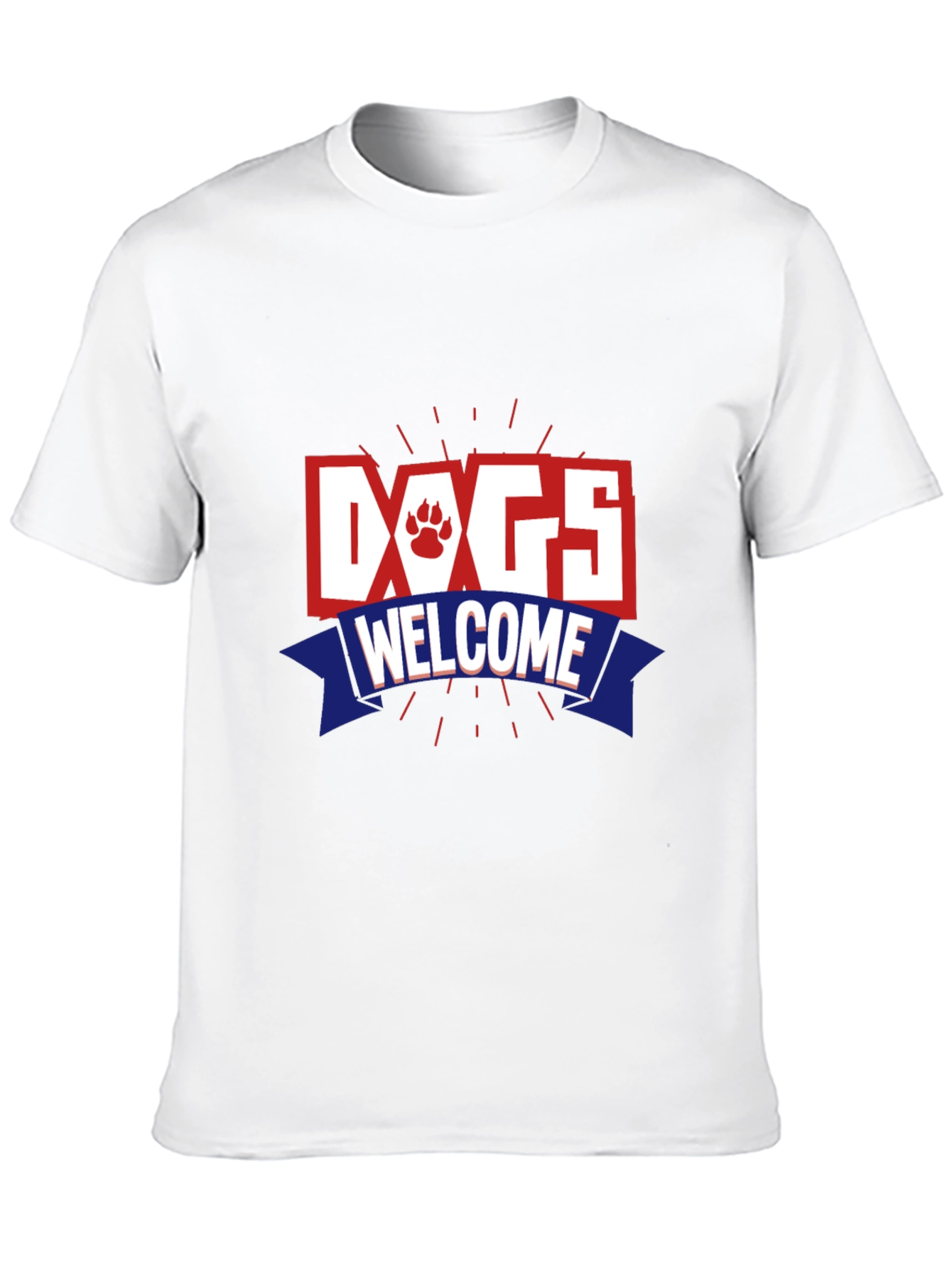 Dogs Welcome Graphic Print Crew Neck T-Shirt