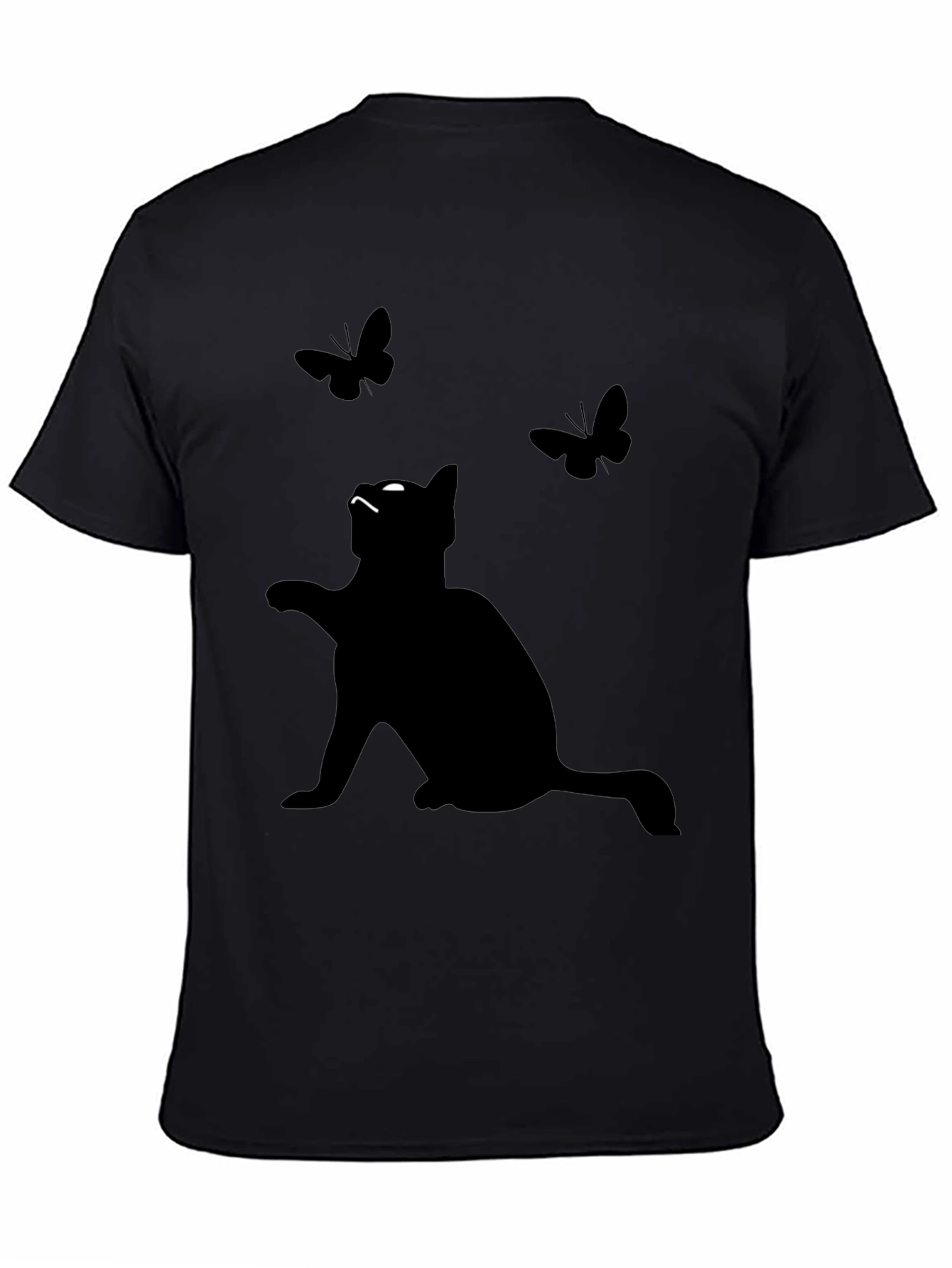 Cat & Butterfly Graphic Tee - Mens Black T-Shirt
