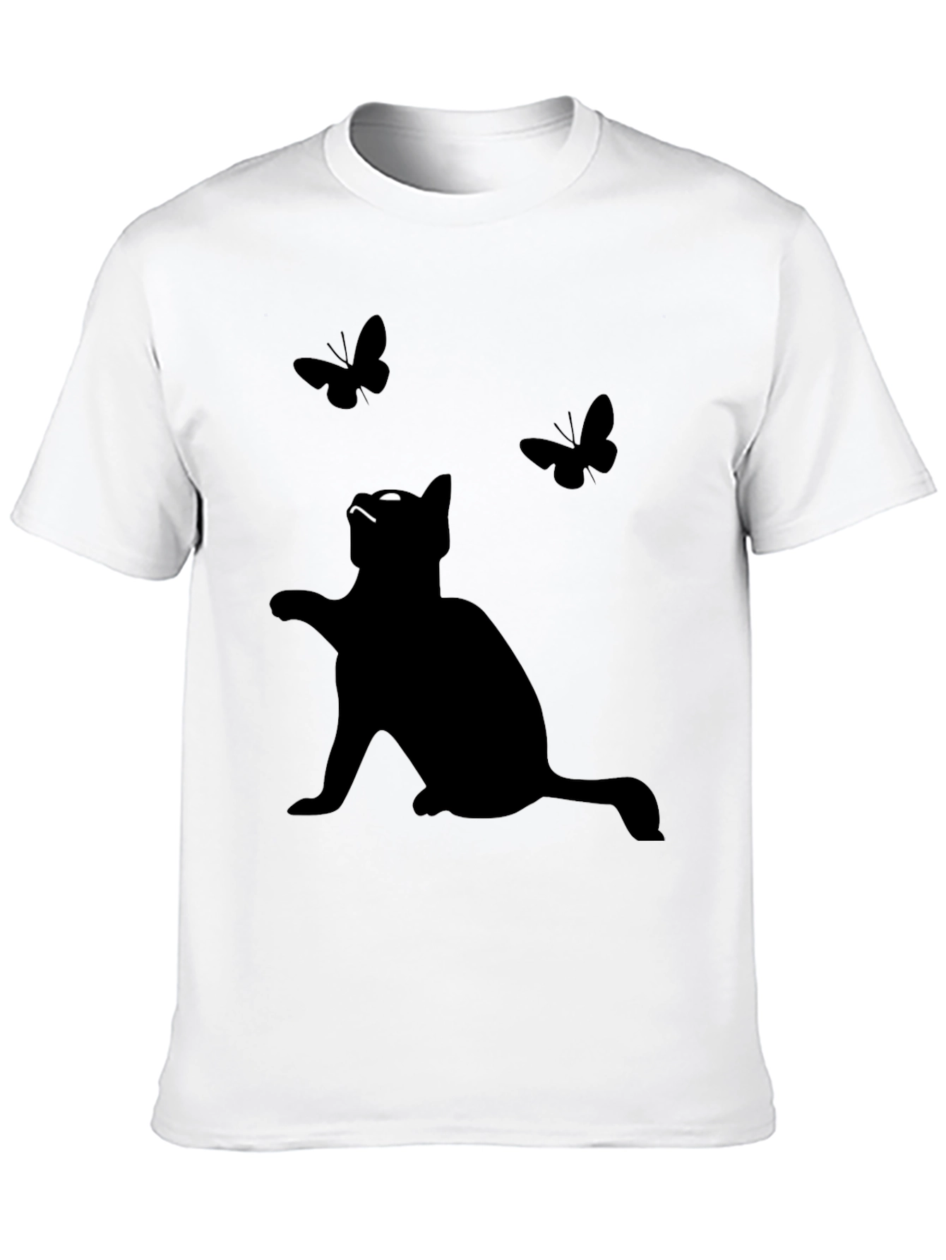 Cat & Butterfly Graphic Tee - Mens Black T-Shirt
