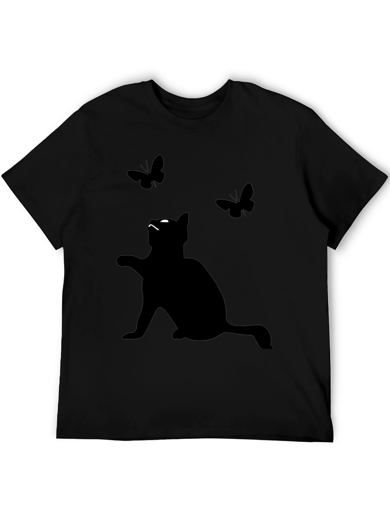 Cat & Butterfly Graphic Tee - Mens Black T-Shirt