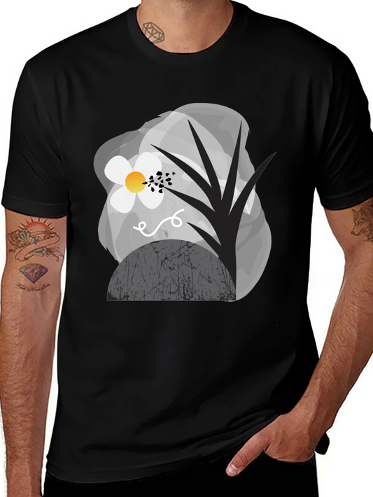 Abstract Floral Graphic Tee - Modern Black T-Shirt