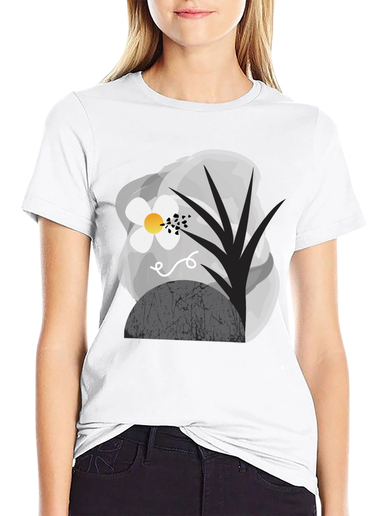 Abstract Floral Graphic Tee - Modern Black T-Shirt