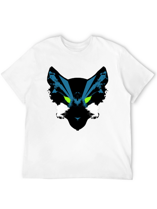 Abstract Cat T-Shirt - Green Eyes - Black Cotton Tee