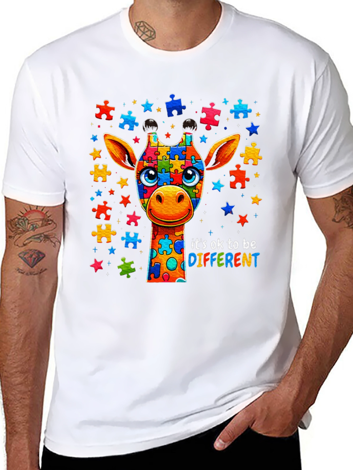 Autism Awareness Giraffe Puzzle Piece T-Shirt