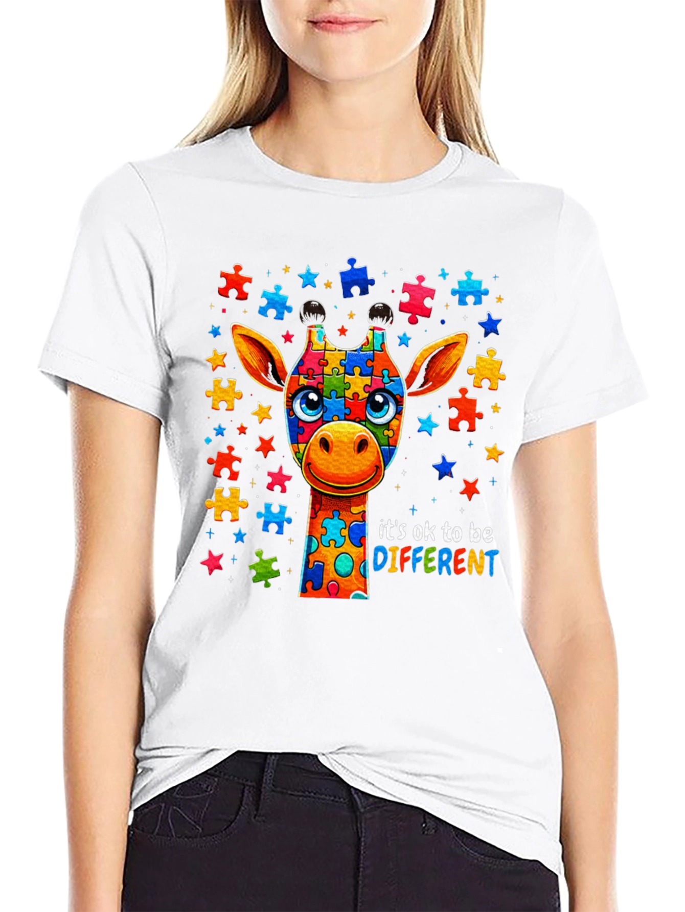 Autism Awareness Giraffe Puzzle Piece T-Shirt