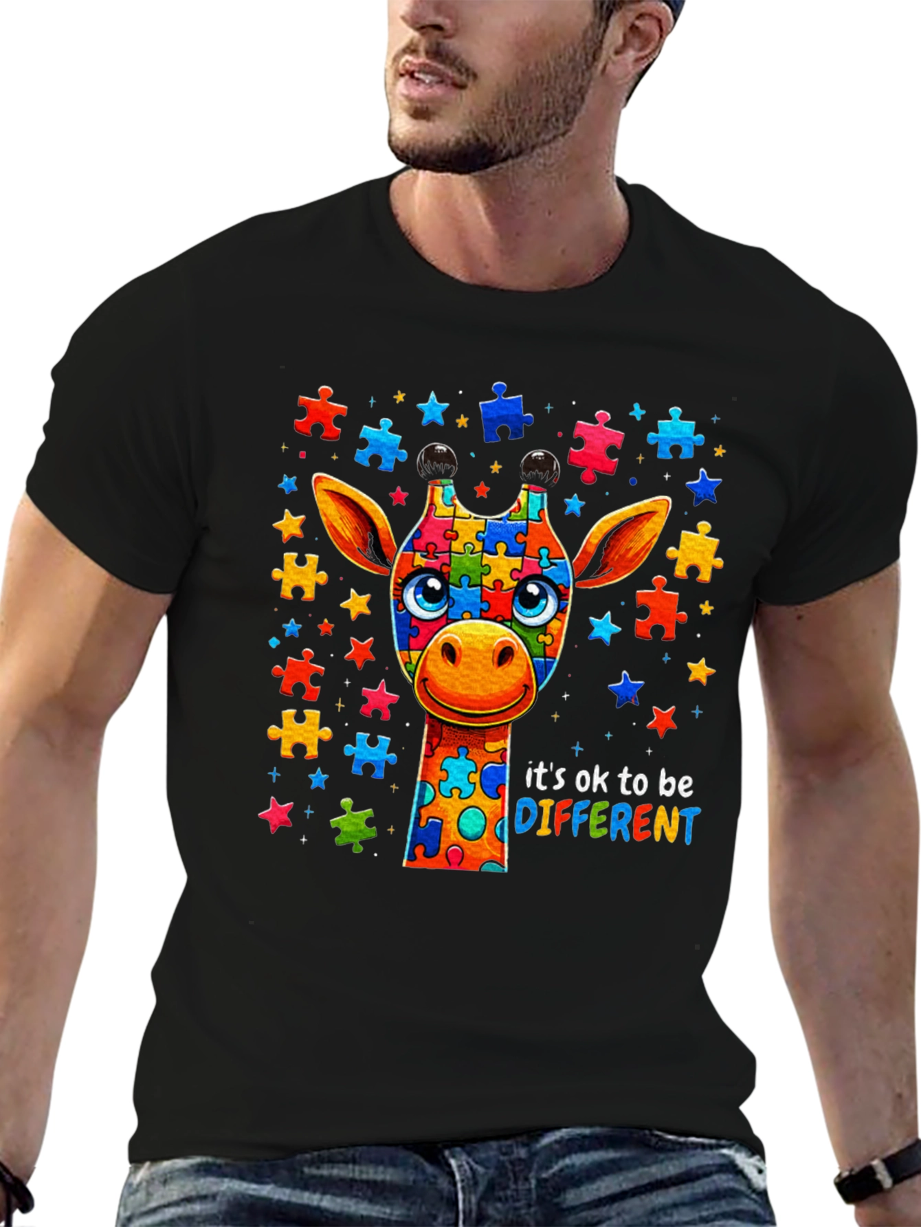 Autism Awareness Giraffe Puzzle Piece T-Shirt