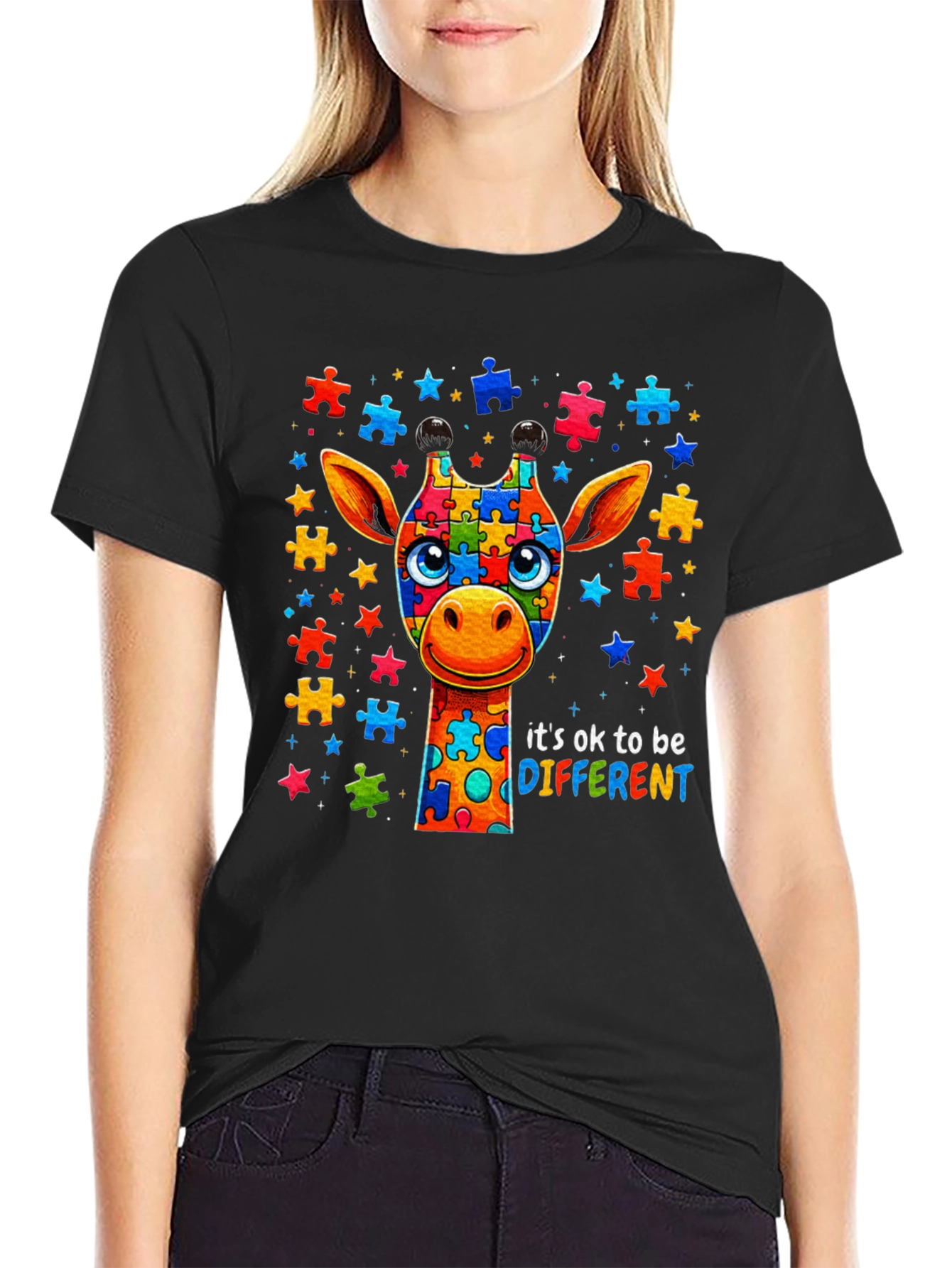 Autism Awareness Giraffe Puzzle Piece T-Shirt
