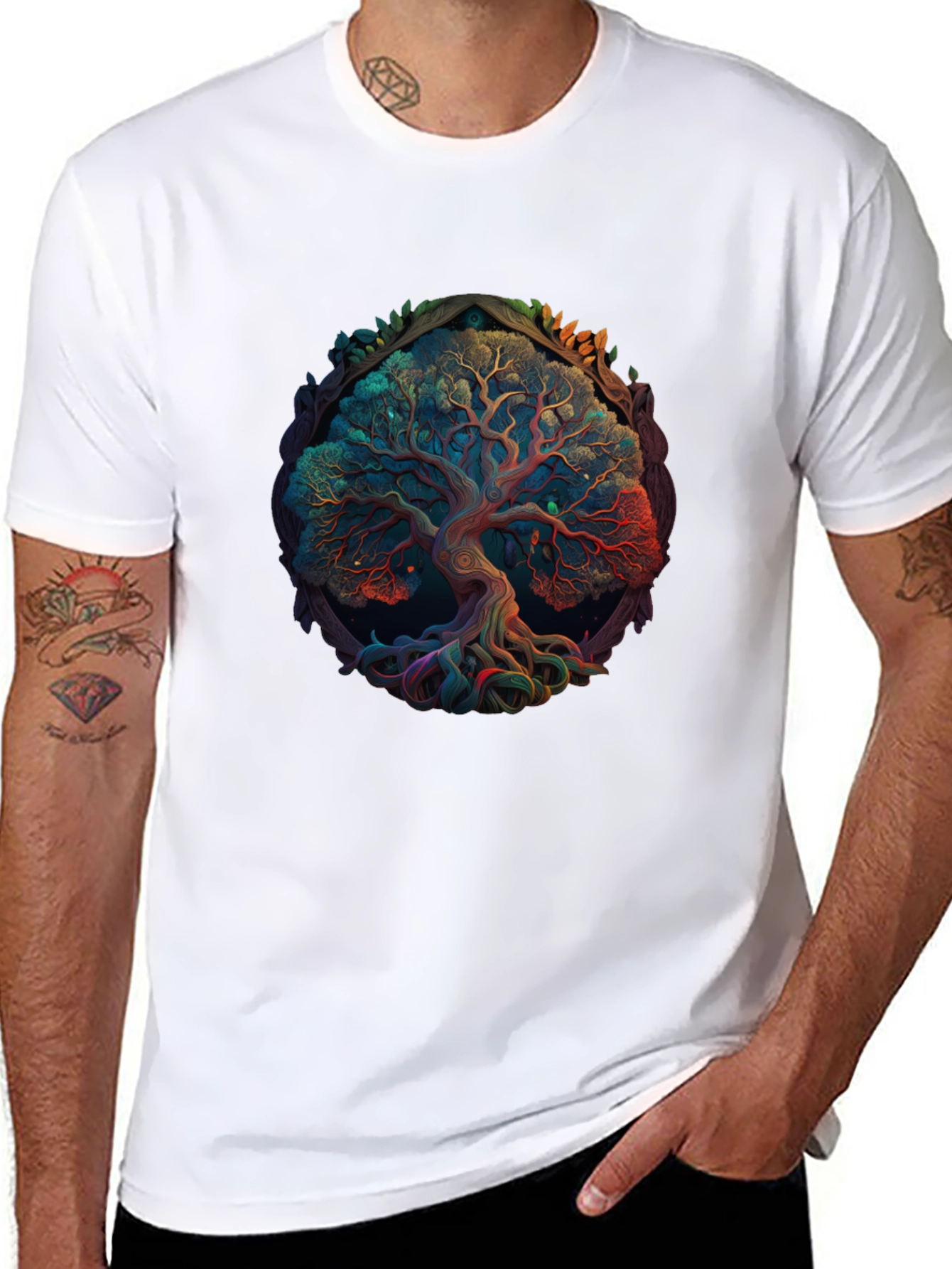 Tree of Life Graphic Print Mens Black T-Shirt