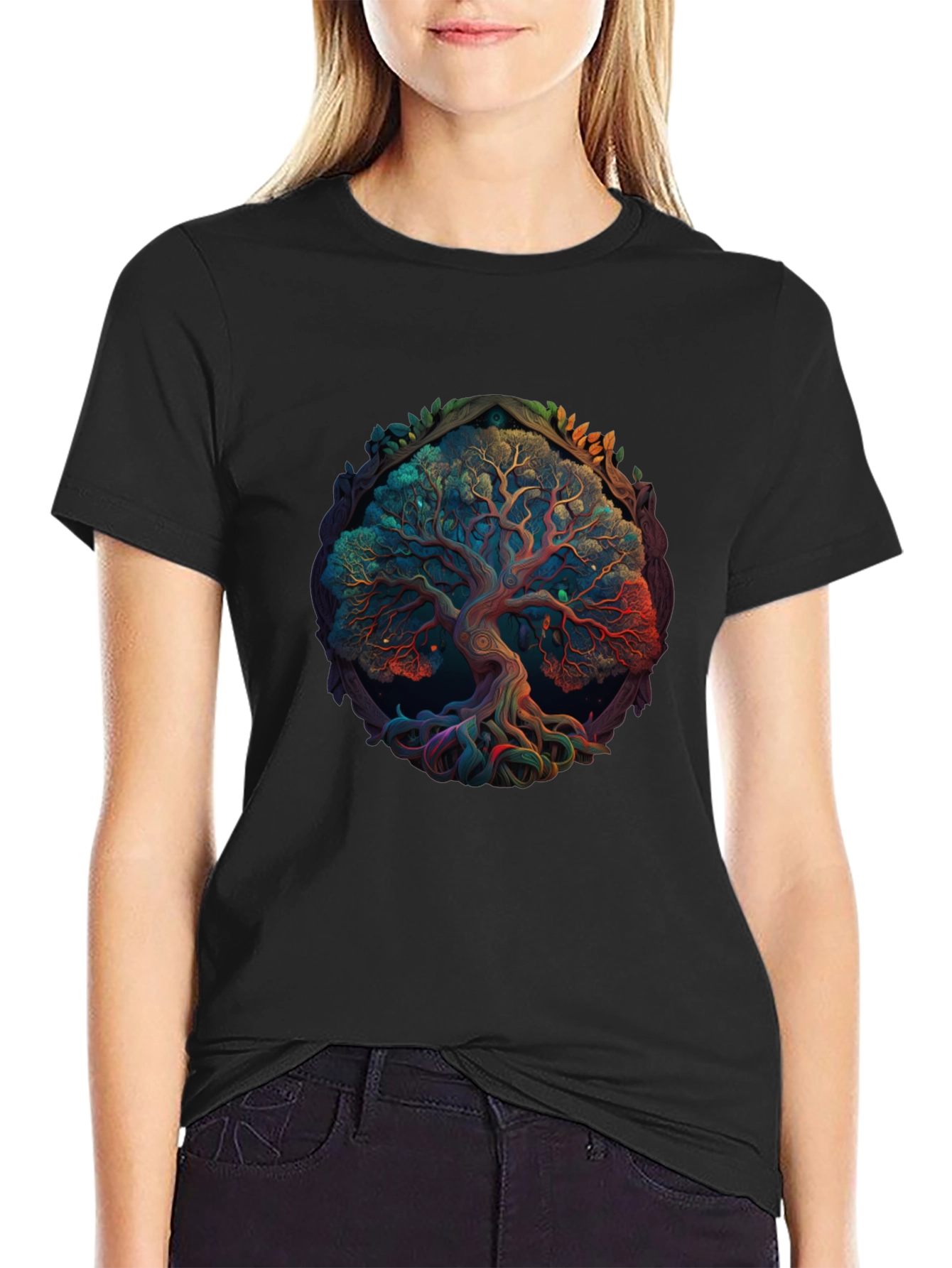 Tree of Life Graphic Print Mens Black T-Shirt