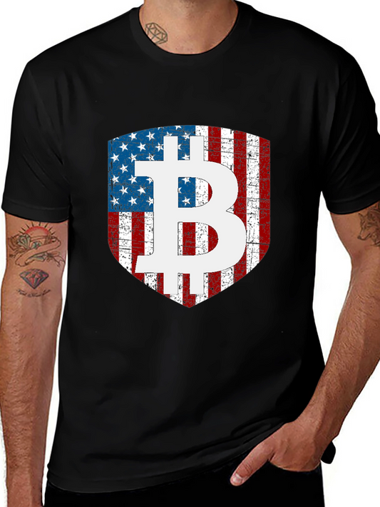 Bitcoin USA Flag Shield Graphic T-Shirt