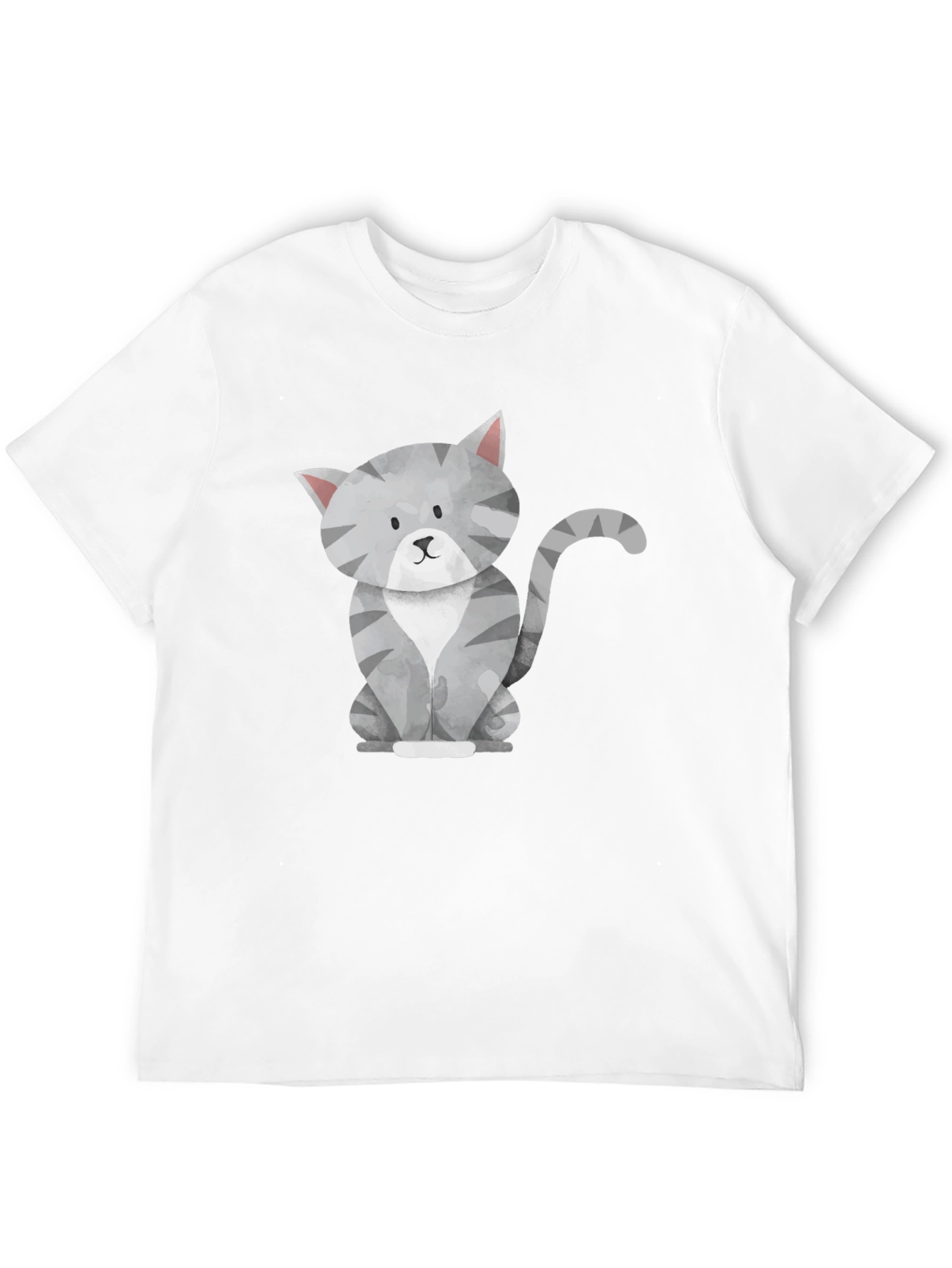 Cute Gray Cat Graphic Tee - Mens Black T-Shirt