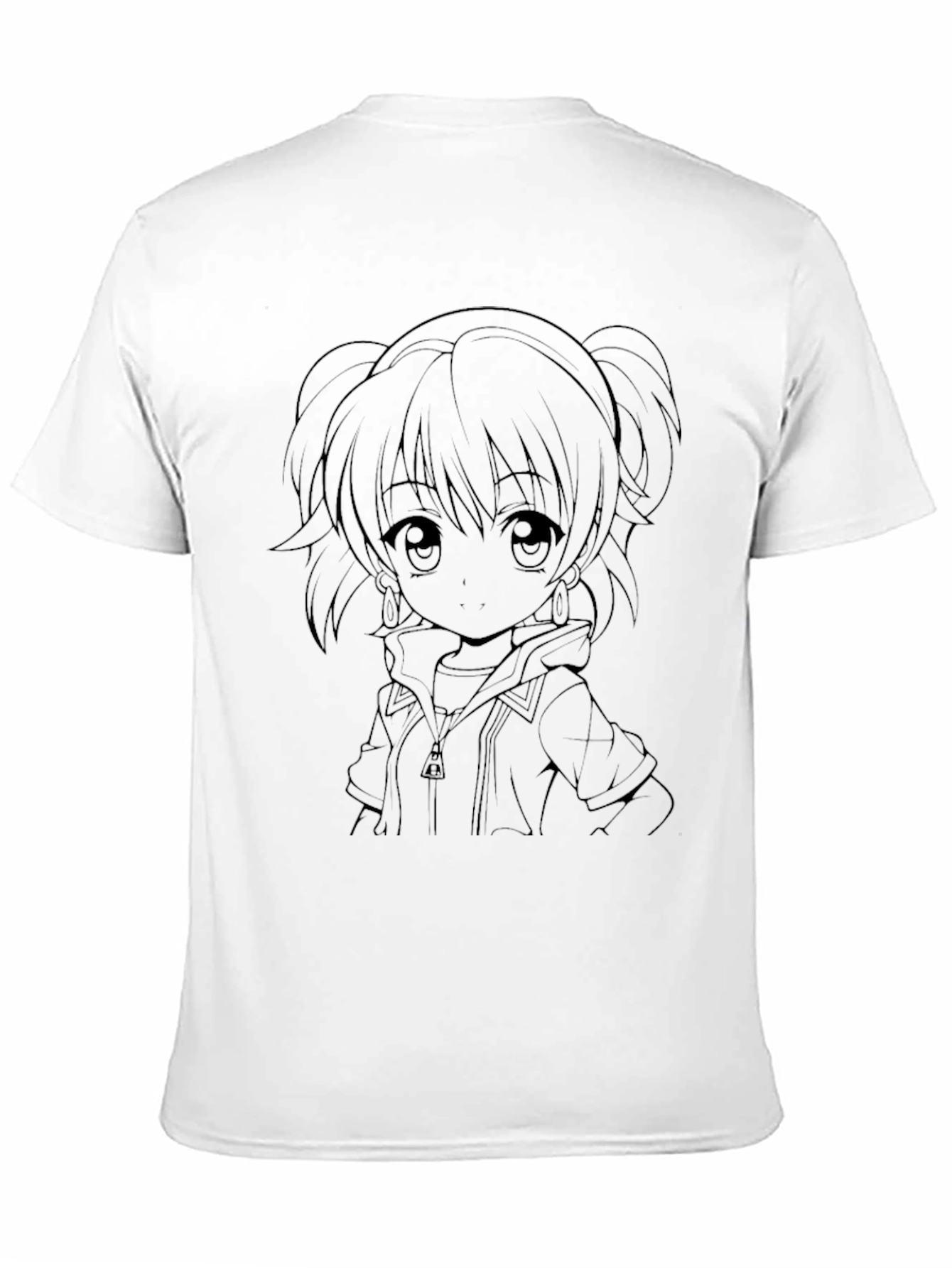 Anime Girl Outline Black T-Shirt