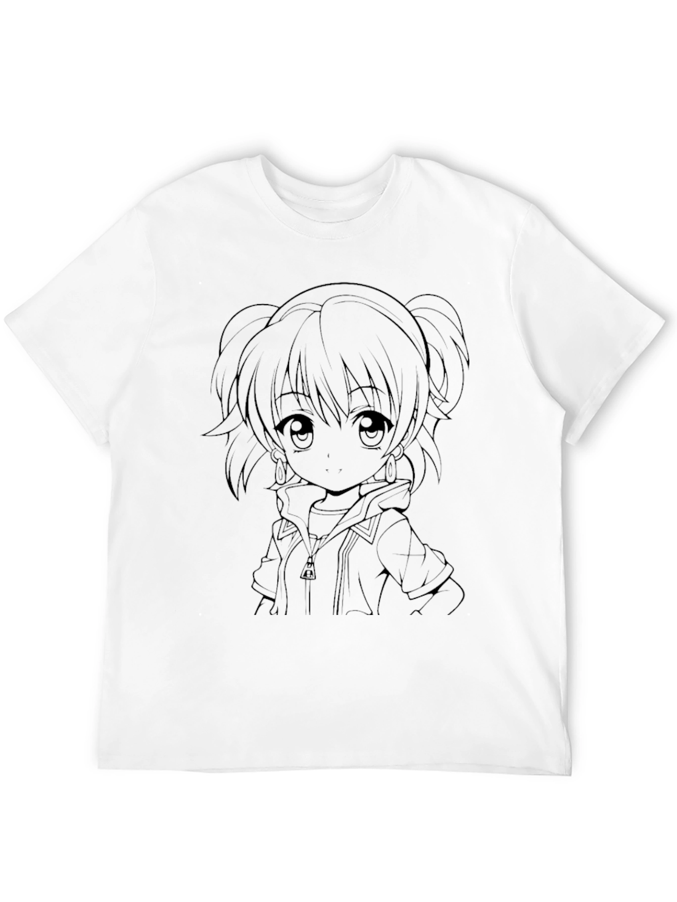 Anime Girl Outline Black T-Shirt