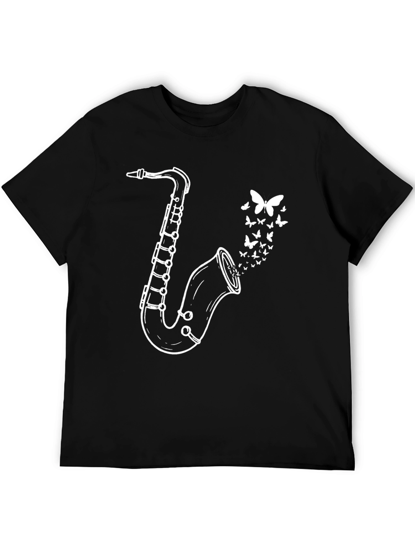 Saxophone Butterfly Graphic Tee - Black Casual T-Shirt