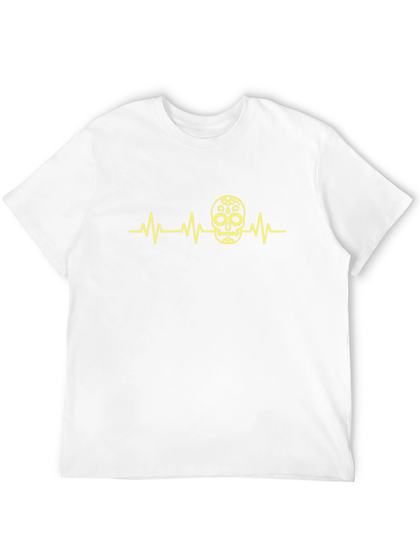 Skull Heartbeat Graphic Tee - Stylish Crew Neck T-Shirt