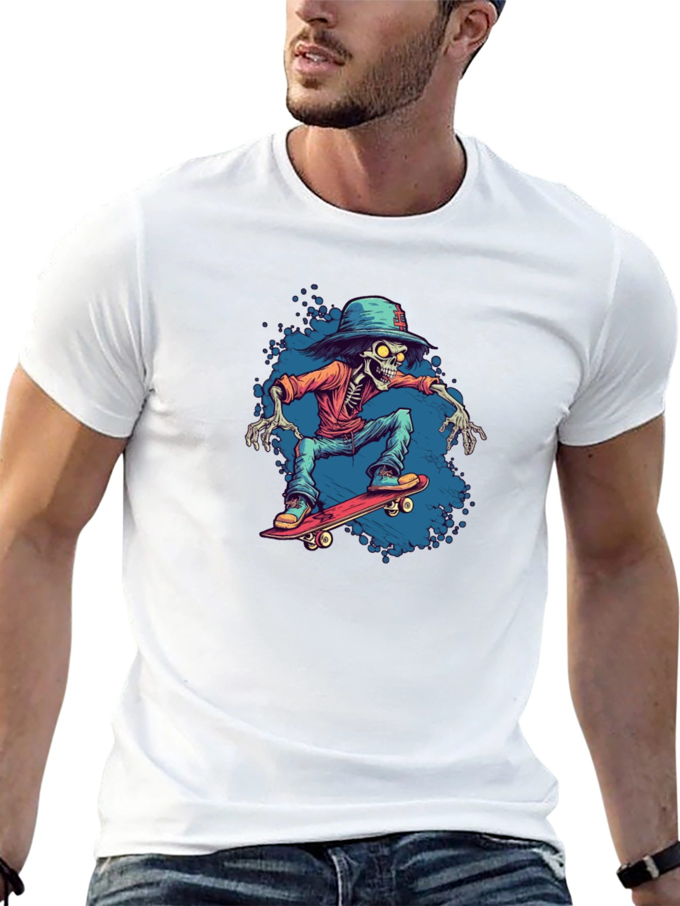 Skeleton Skateboarder Graphic Tee - Cool Streetwear