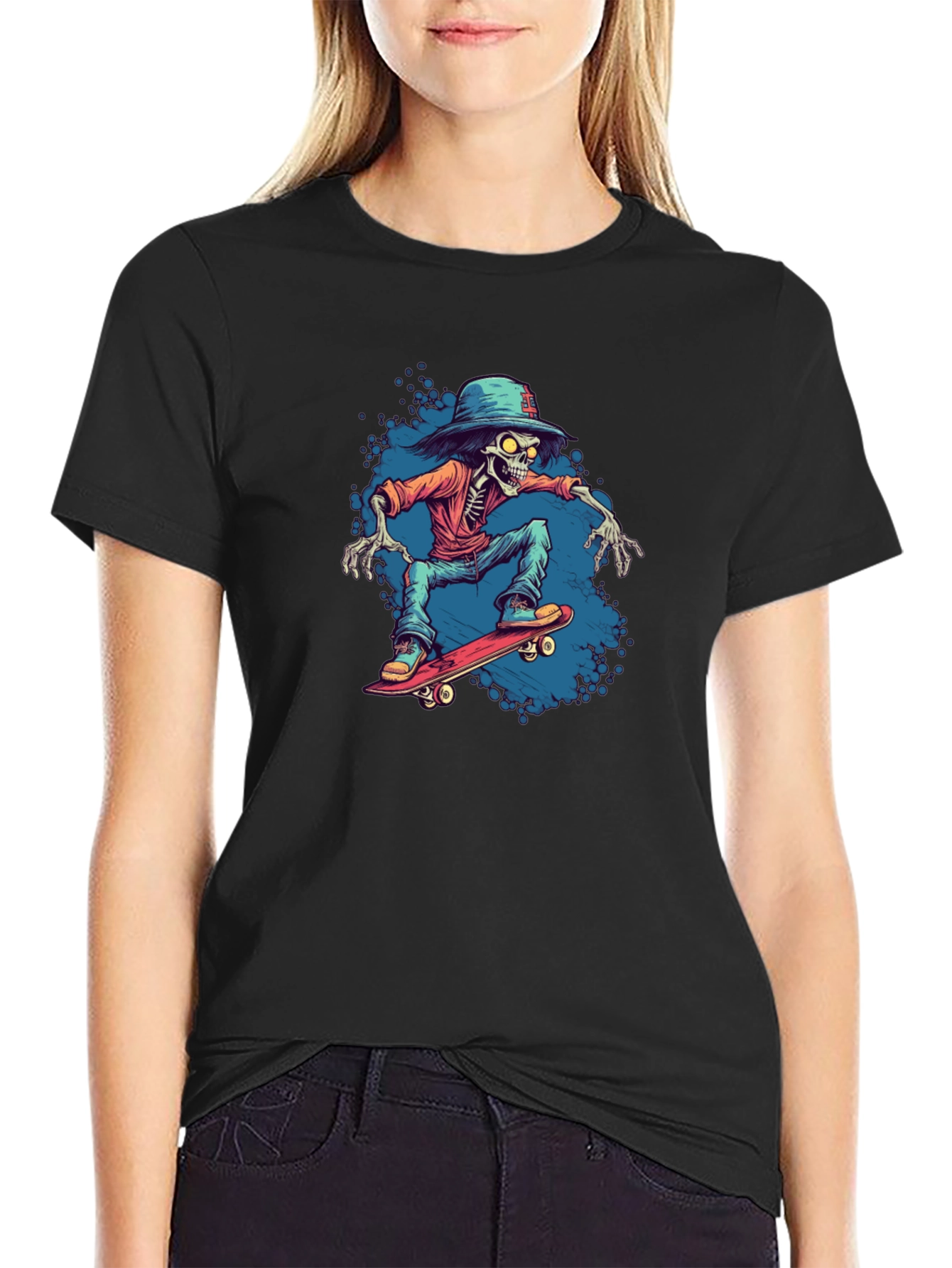 Skeleton Skateboarder Graphic Tee - Cool Streetwear
