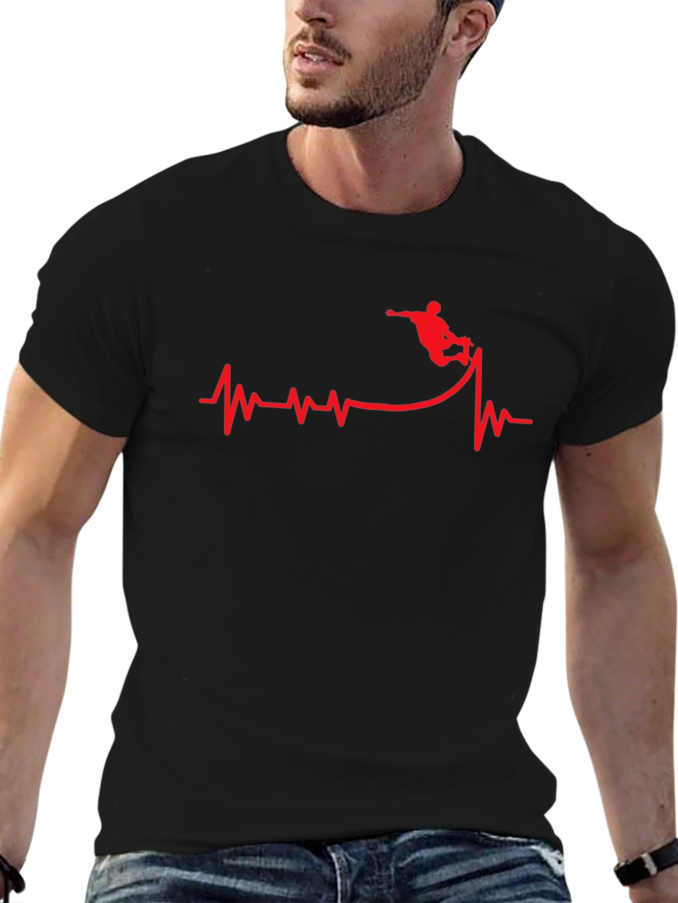 Skateboard Heartbeat Graphic Tee - Black