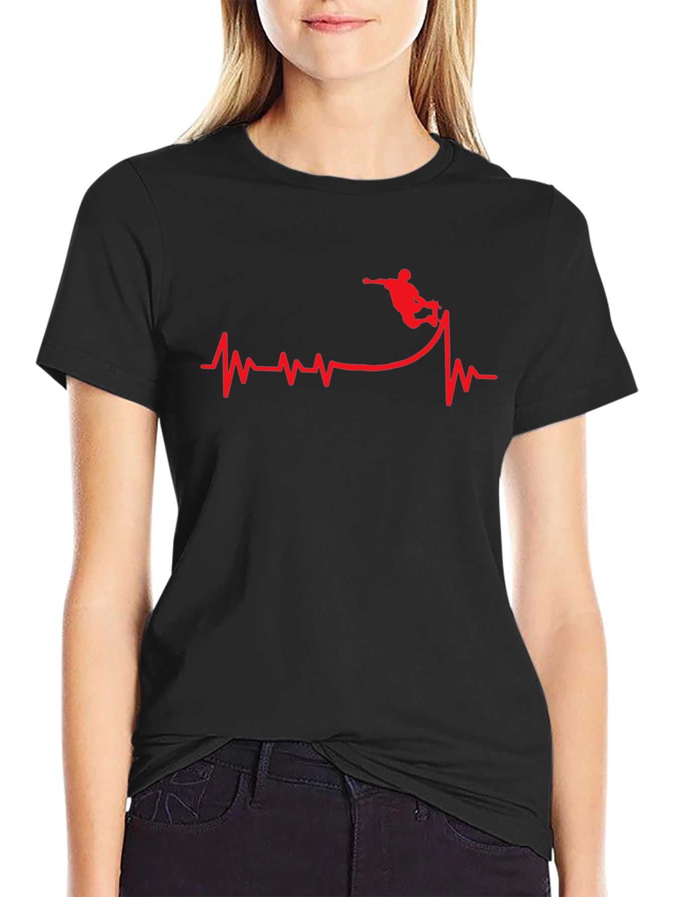 Skateboard Heartbeat Graphic Tee - Black
