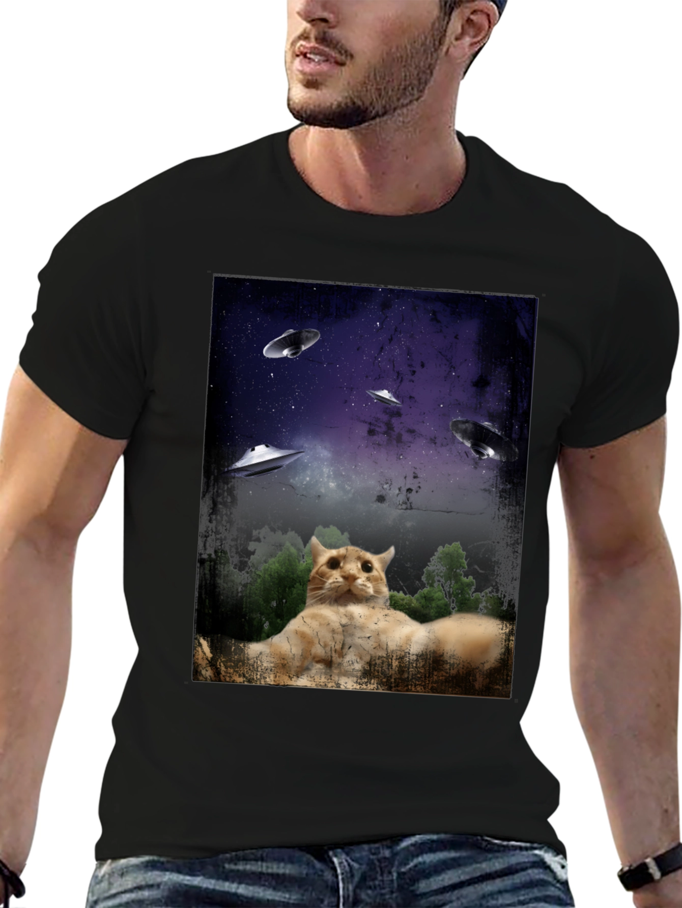 Cosmic Cat UFO Abduction T-Shirt