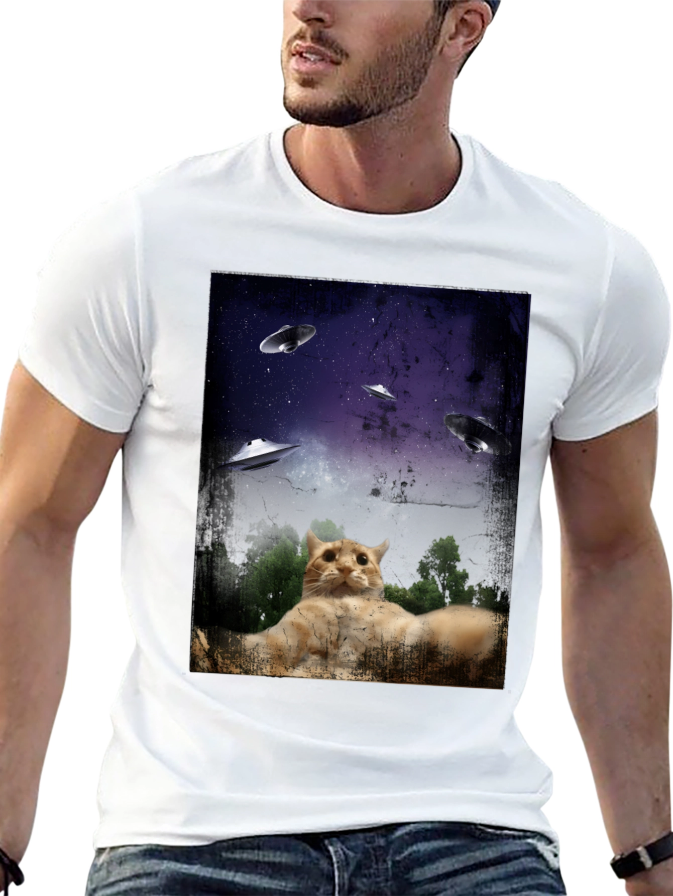 Cosmic Cat UFO Abduction T-Shirt