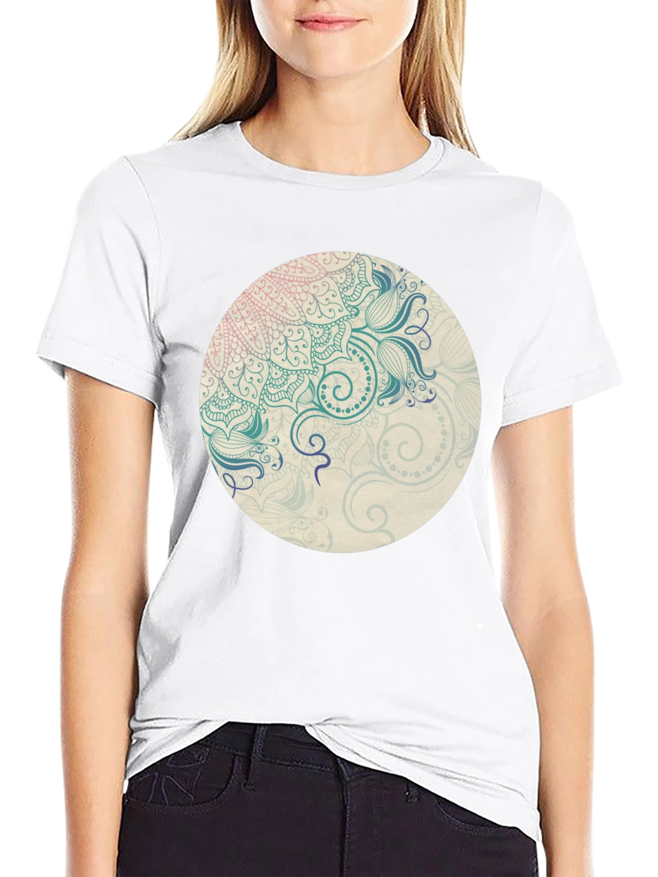 Mandala Graphic Print Crew Neck T-Shirt