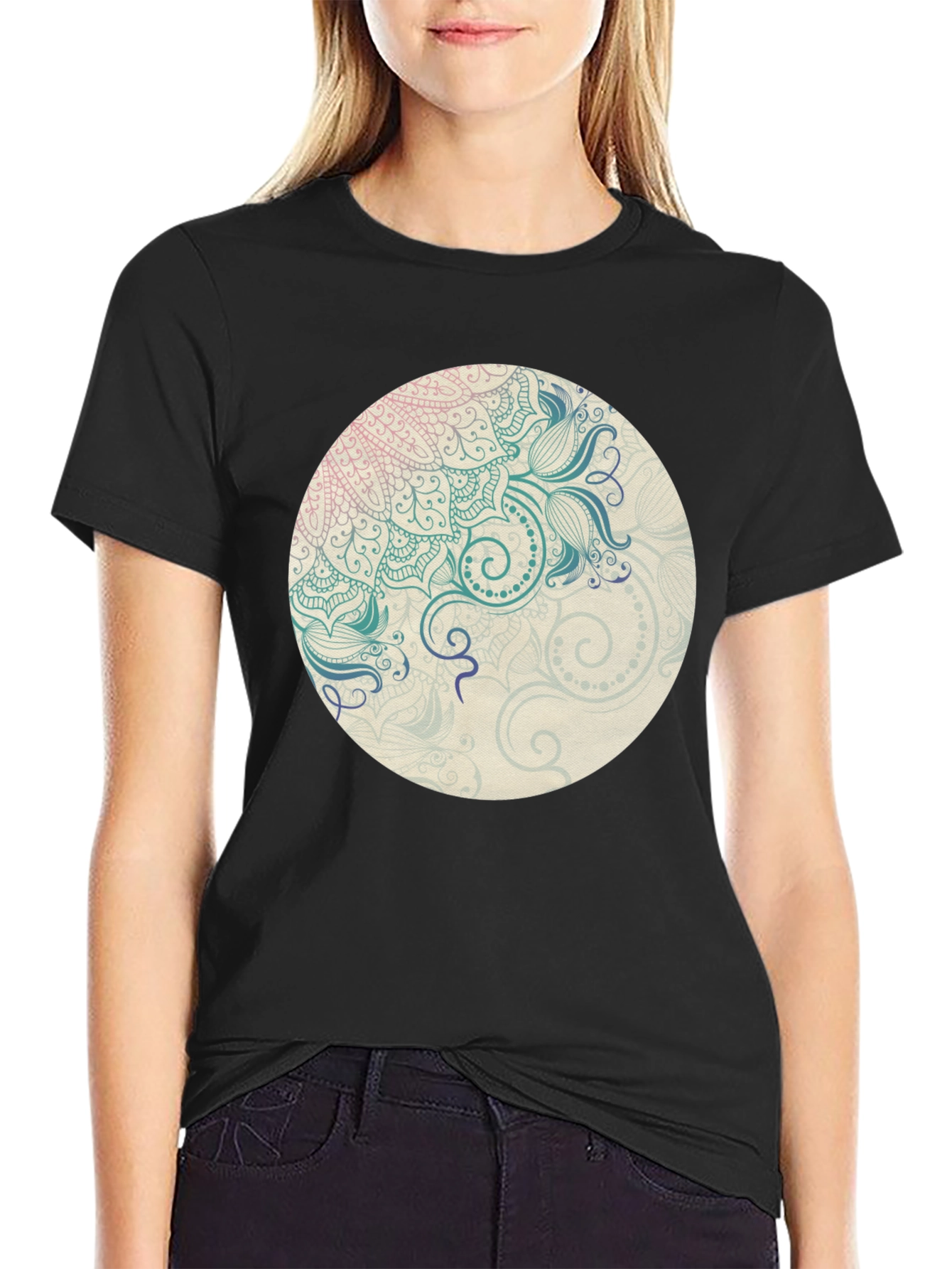 Mandala Graphic Print Crew Neck T-Shirt
