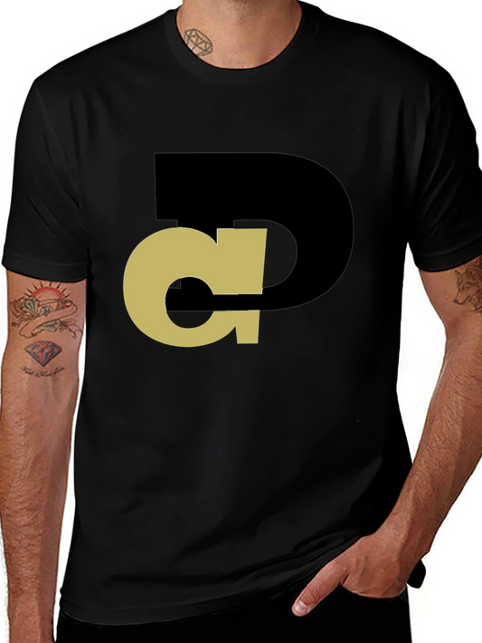 Abstract Initial T-Shirt - Black Tee with Gold Design