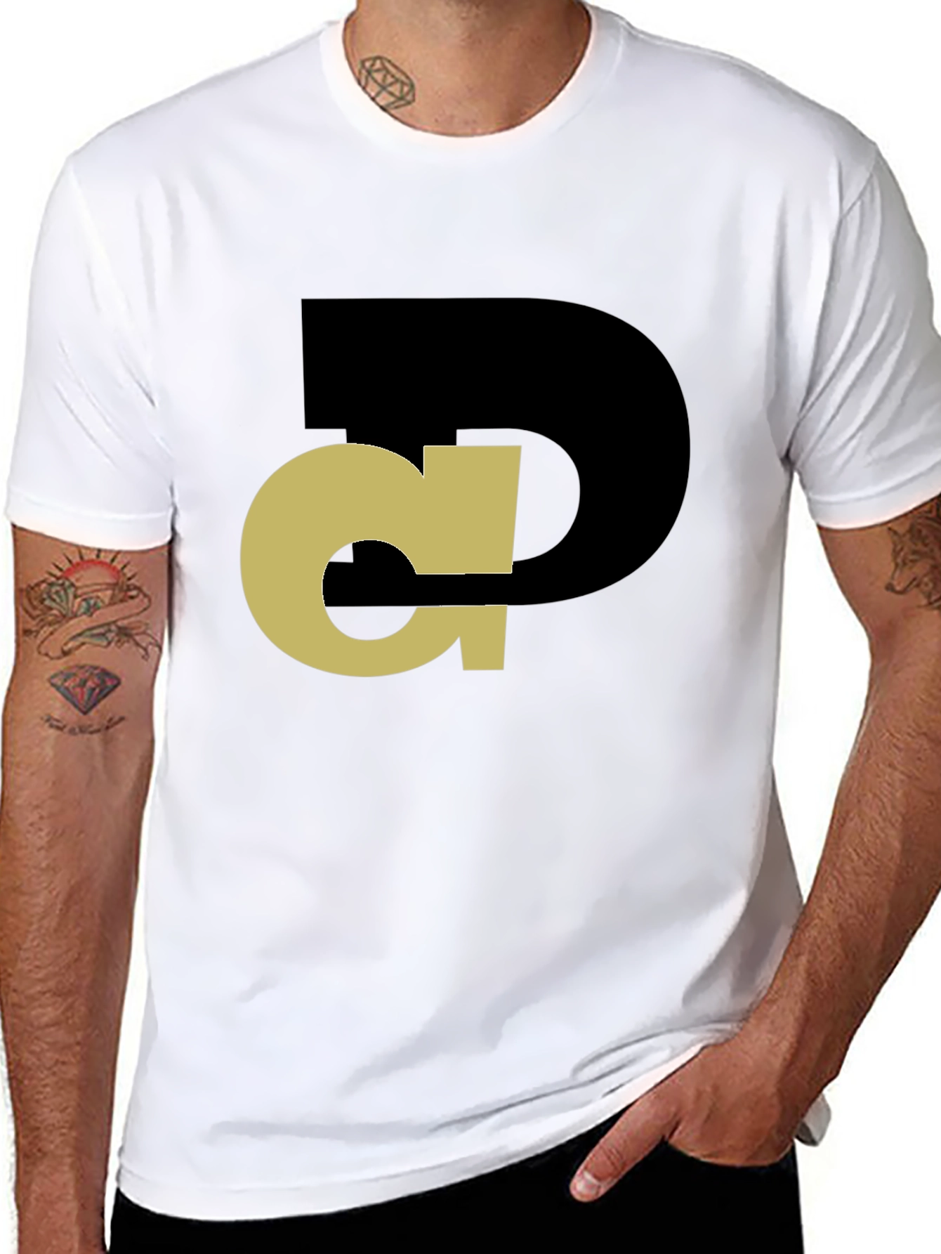 Abstract Initial T-Shirt - Black Tee with Gold Design