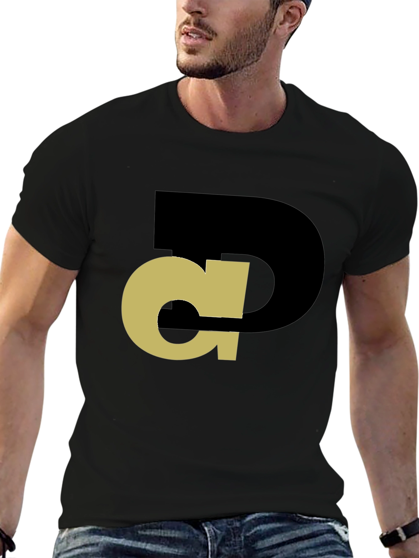 Abstract Initial T-Shirt - Black Tee with Gold Design