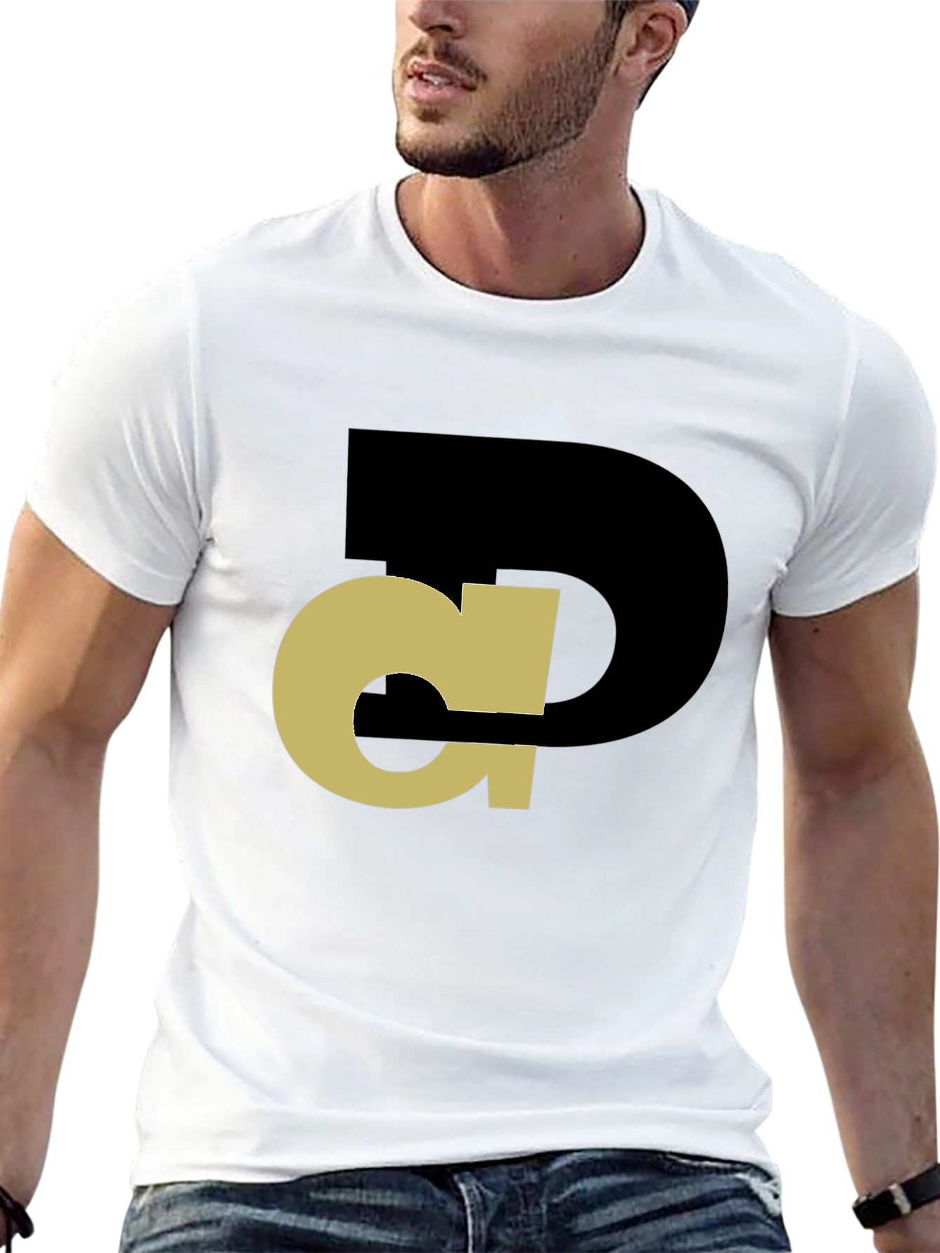 Abstract Initial T-Shirt - Black Tee with Gold Design