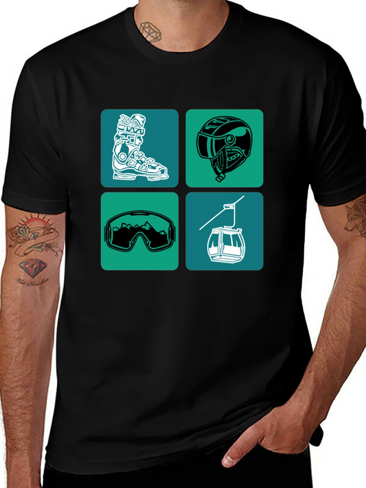 Skiing Essentials Graphic Tee - Black Cotton Blend