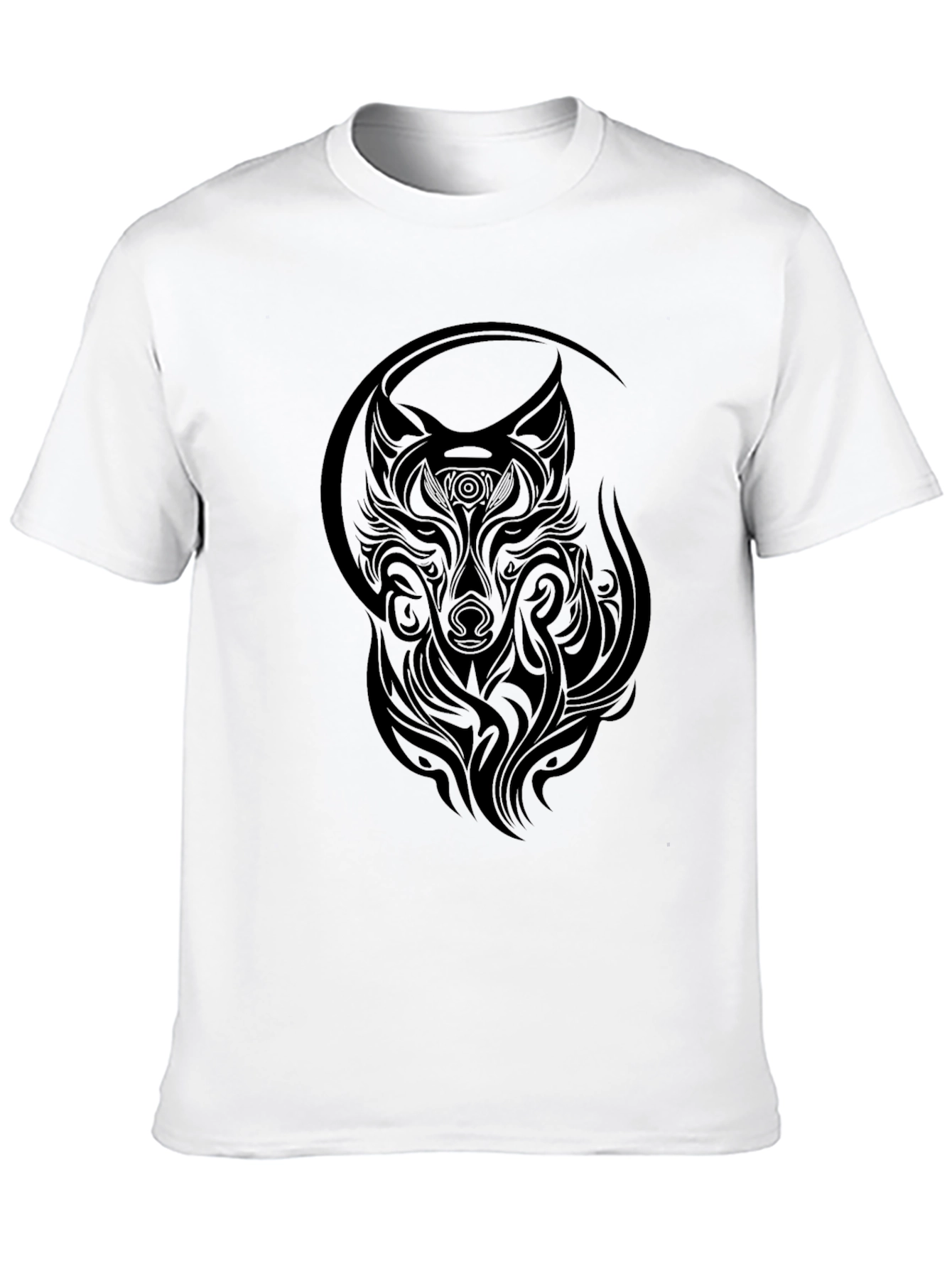 Tribal Wolf Graphic T-Shirt - Stylish Black Tee