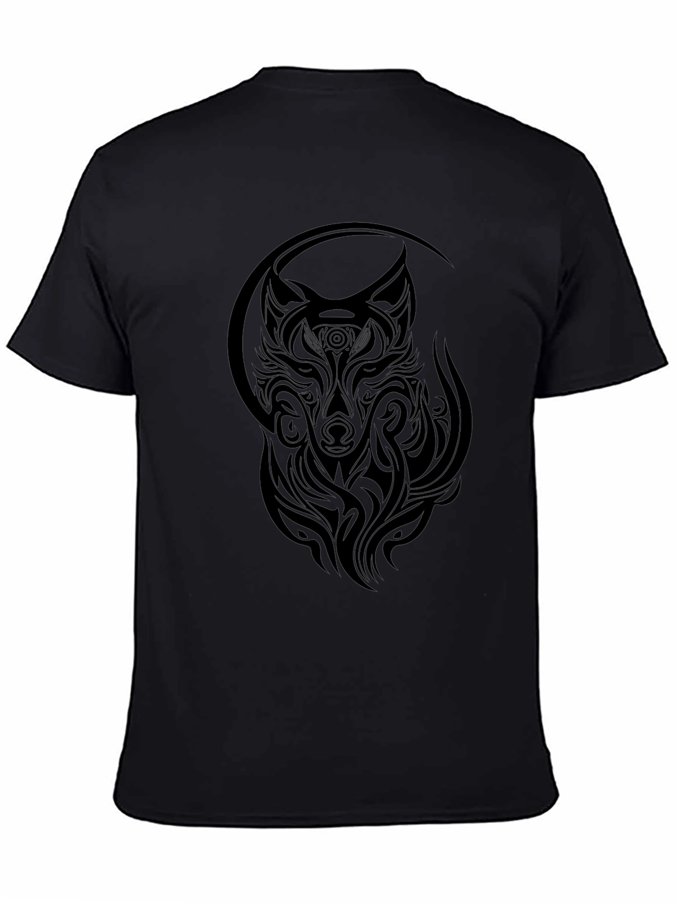 Tribal Wolf Graphic T-Shirt - Stylish Black Tee