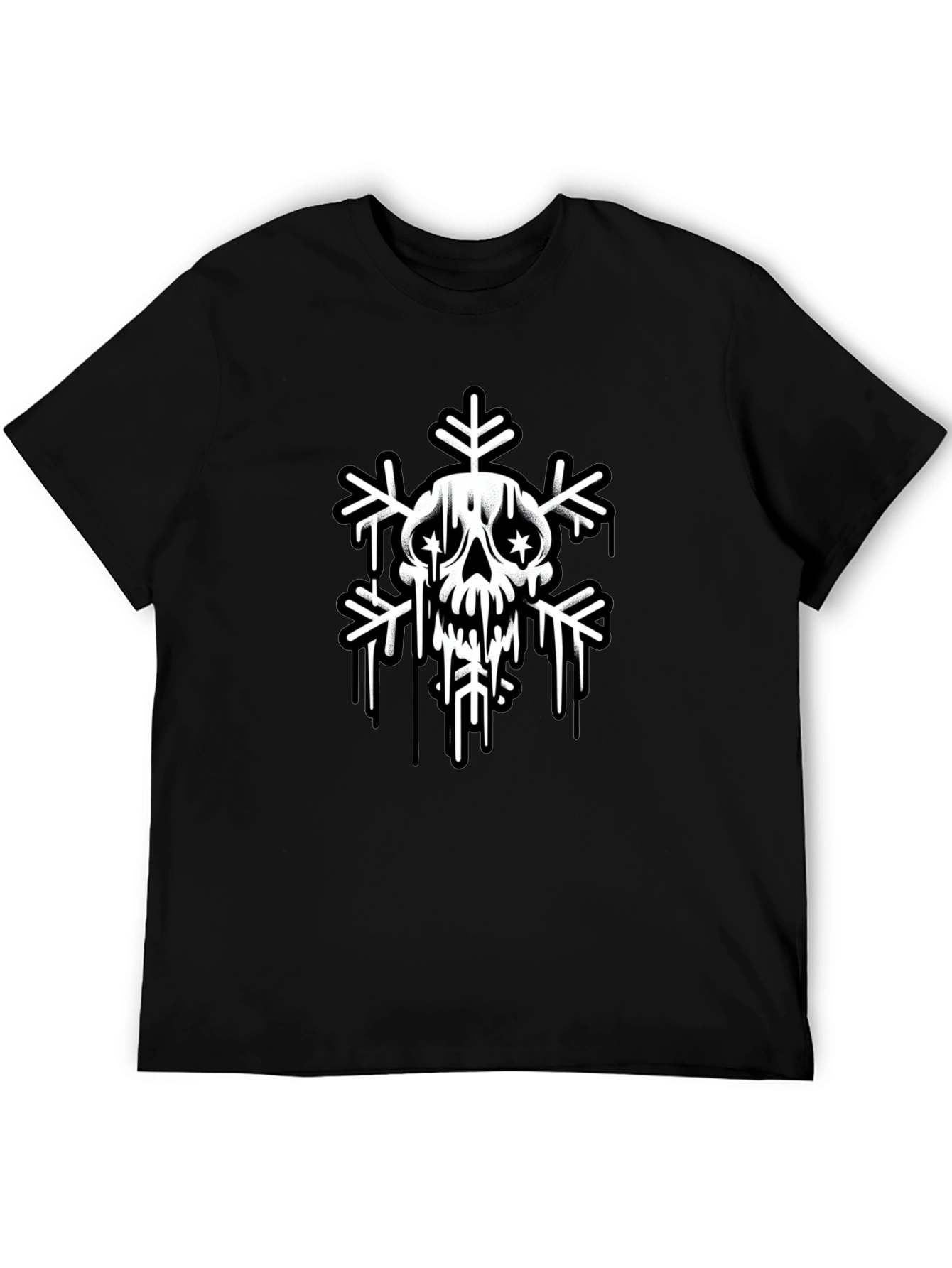 Skull Snowflake Graphic Tee - Black Cotton