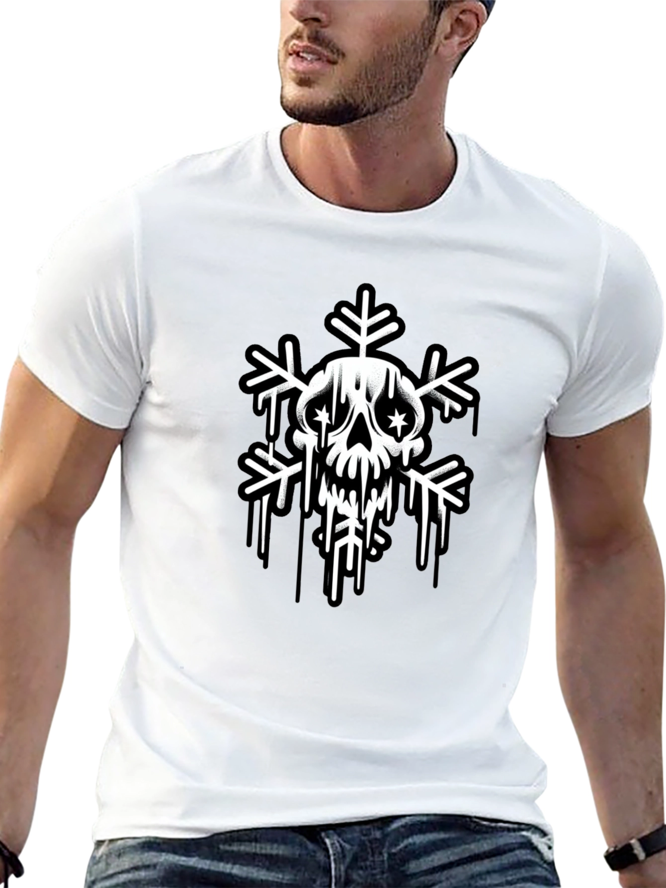 Skull Snowflake Graphic Tee - Black Cotton