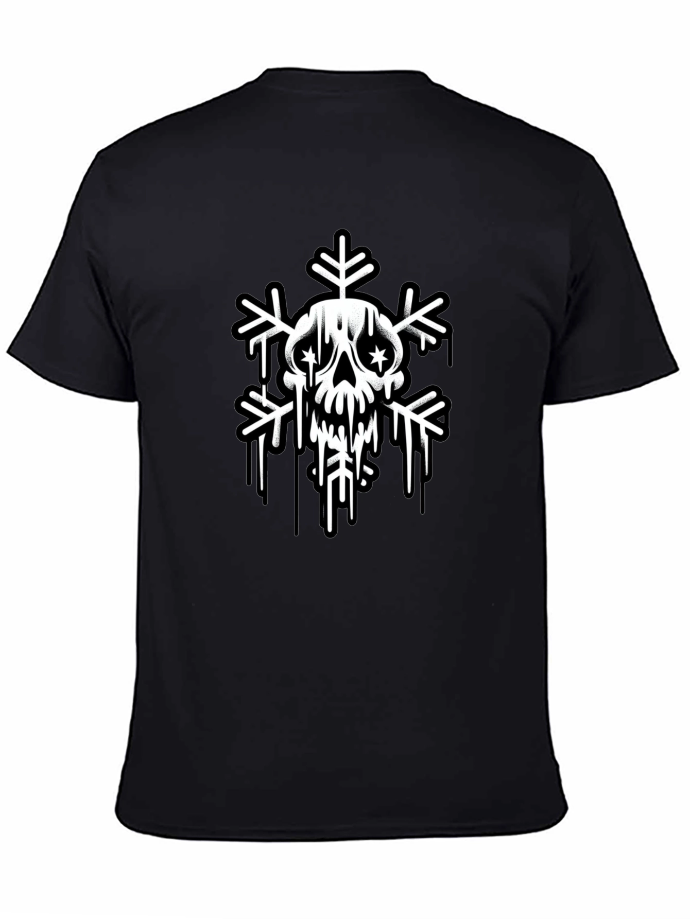 Skull Snowflake Graphic Tee - Black Cotton