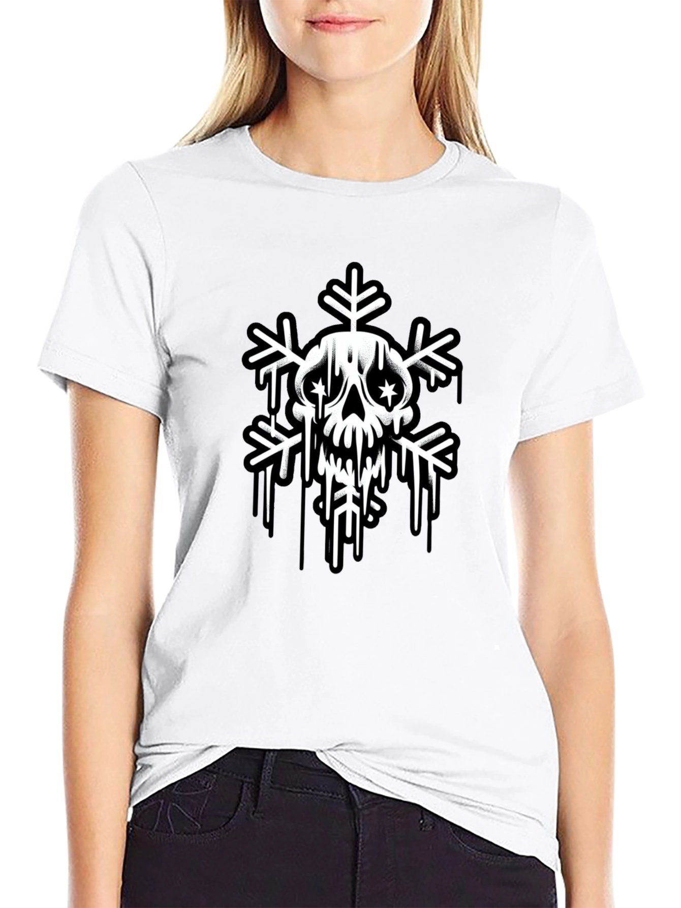 Skull Snowflake Graphic Tee - Black Cotton