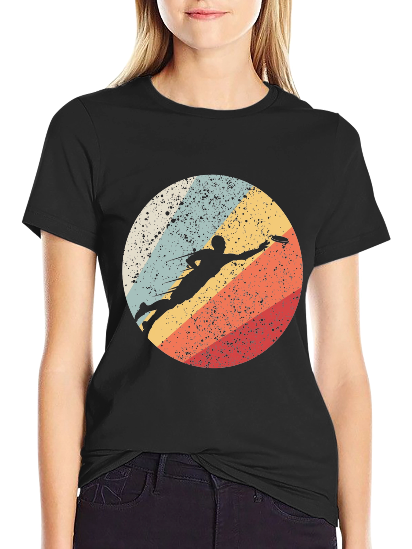 Ultimate Frisbee Throw Retro Style Black T-Shirt