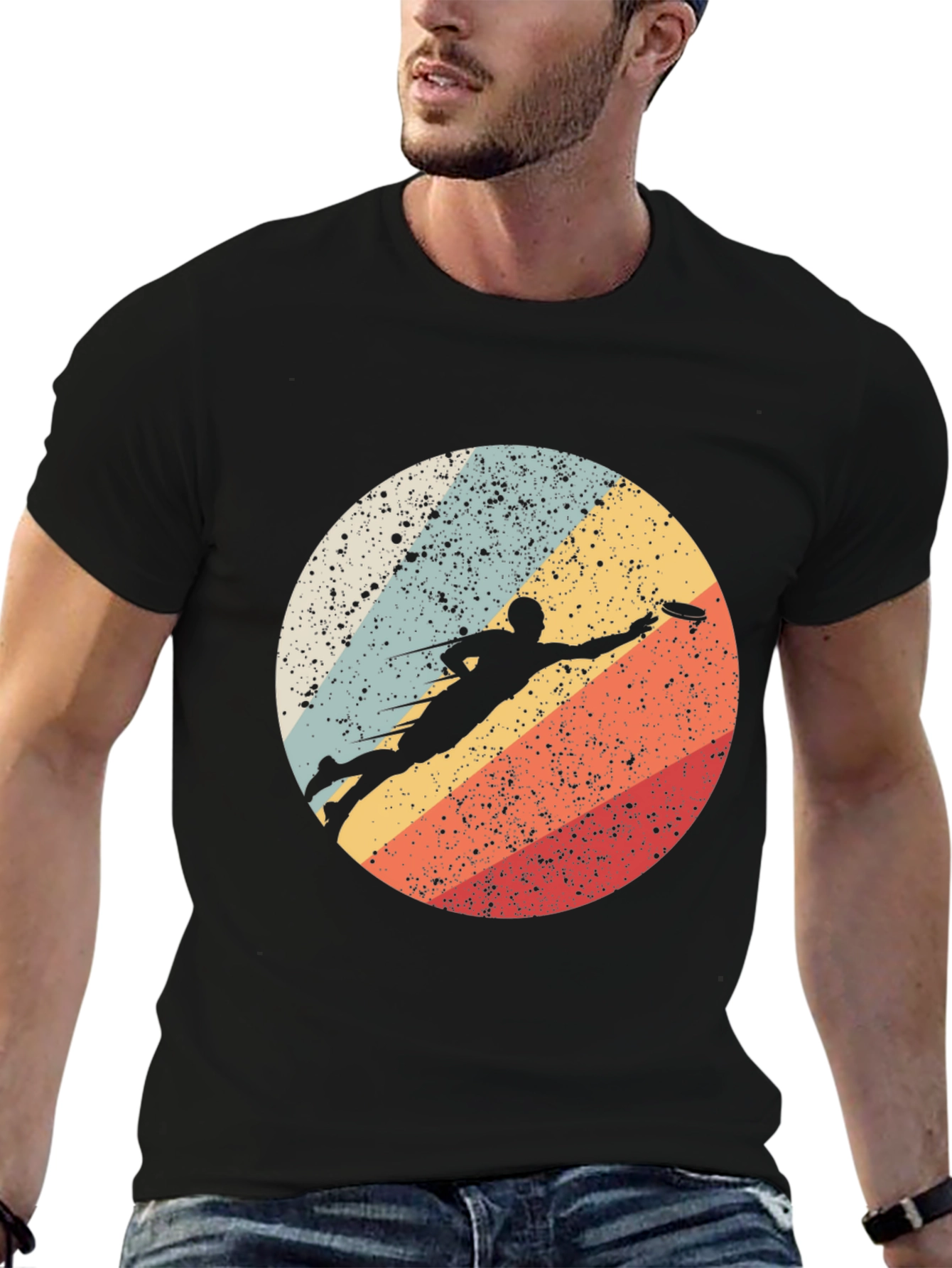 Ultimate Frisbee Throw Retro Style Black T-Shirt
