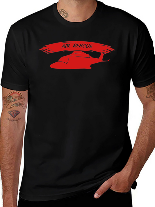 Air Rescue Graphic T-Shirt - Red Helicopter Print