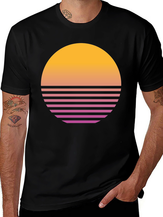 Retro Sunset Graphic Tee - Vintage Style Black T-Shirt