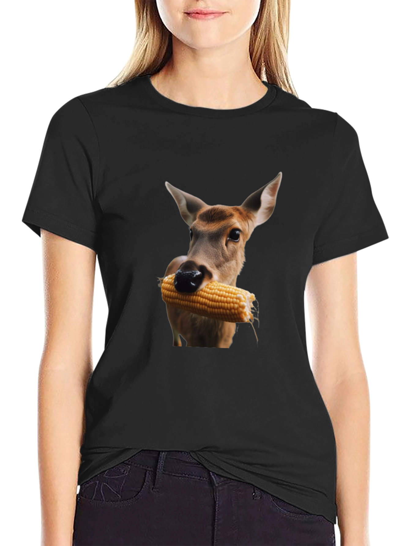 Deer Eating Corn T-Shirt - Black