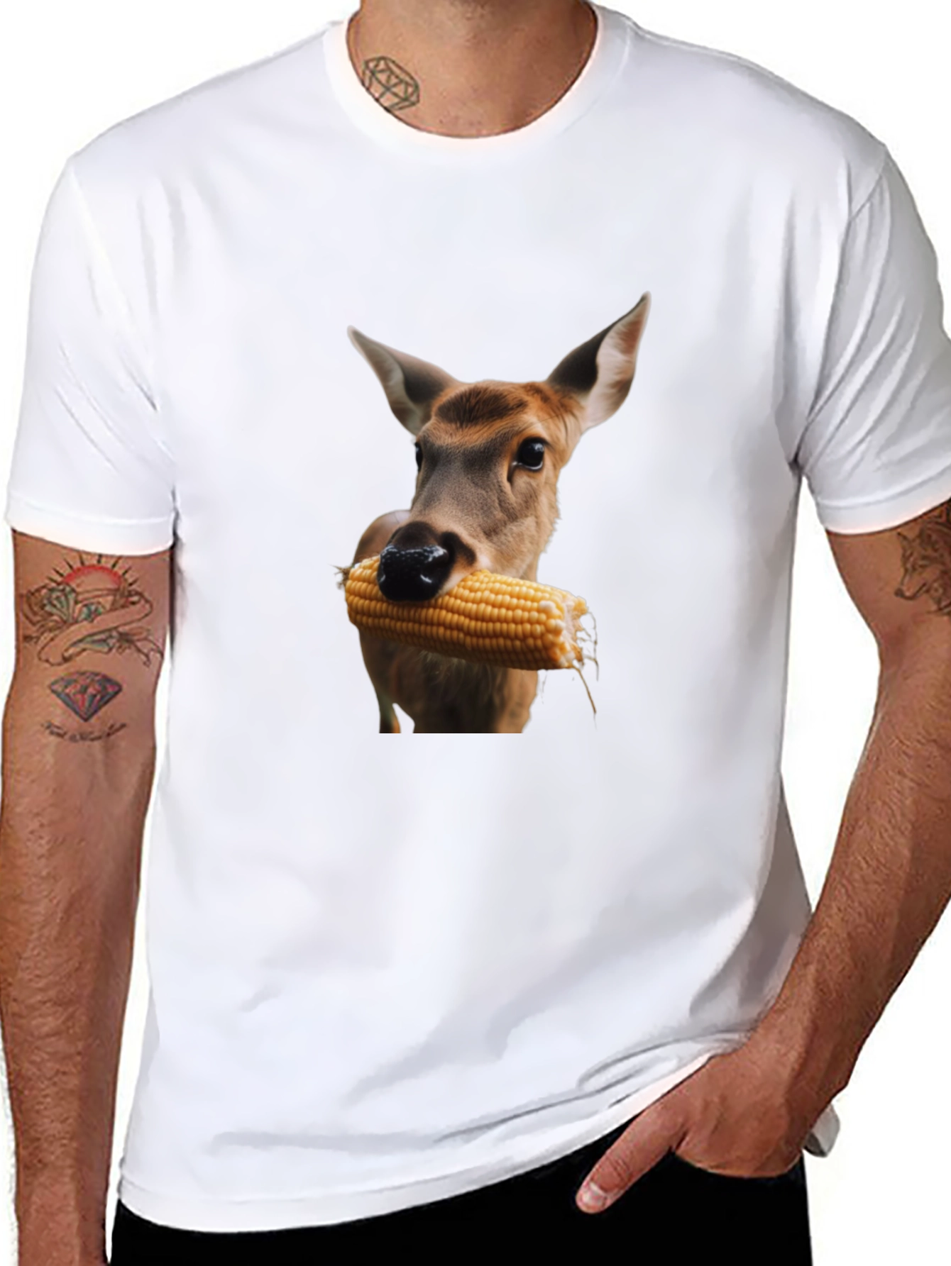 Deer Eating Corn T-Shirt - Black