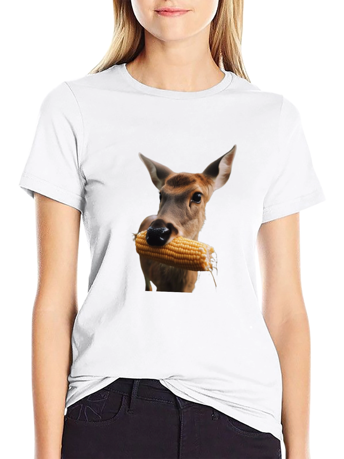 Deer Eating Corn T-Shirt - Black