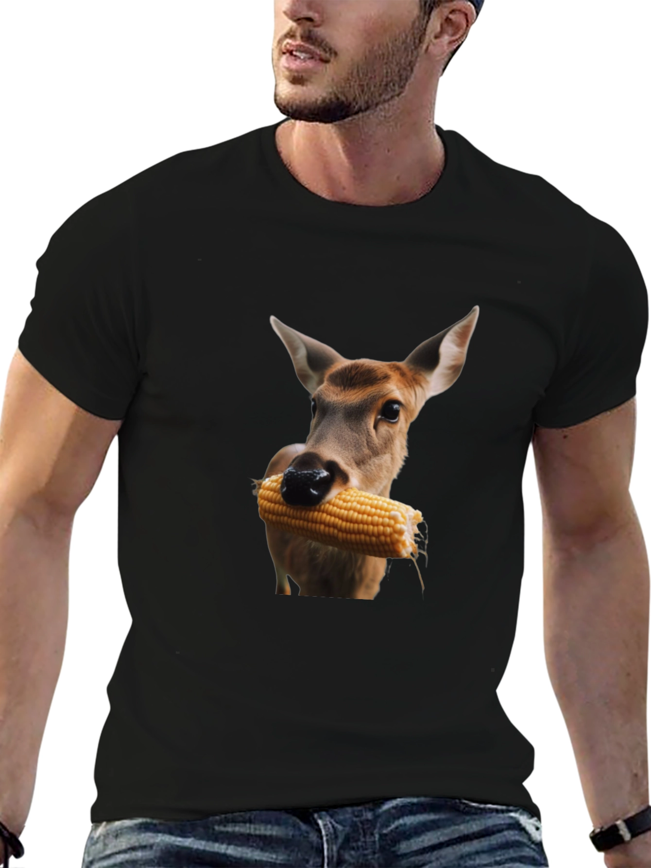 Deer Eating Corn T-Shirt - Black