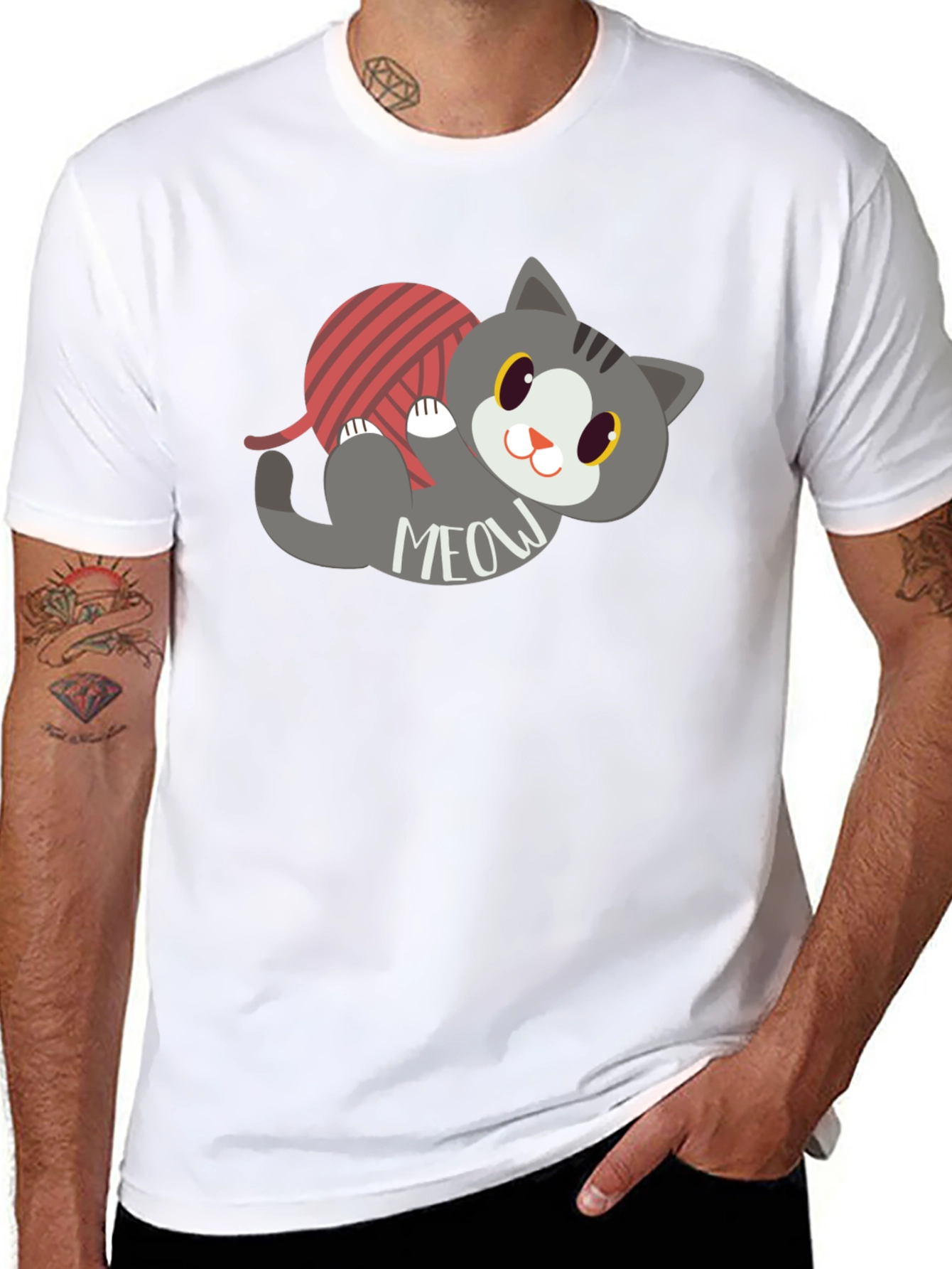 Cute Meow Cat T-Shirt - Yarn Ball Fun!