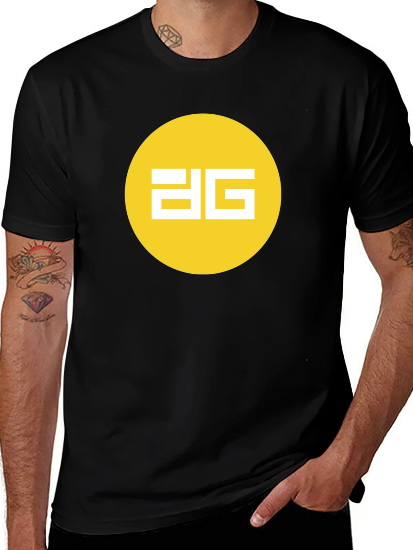 Modern Black Tee - Yellow Circle Graphic Design