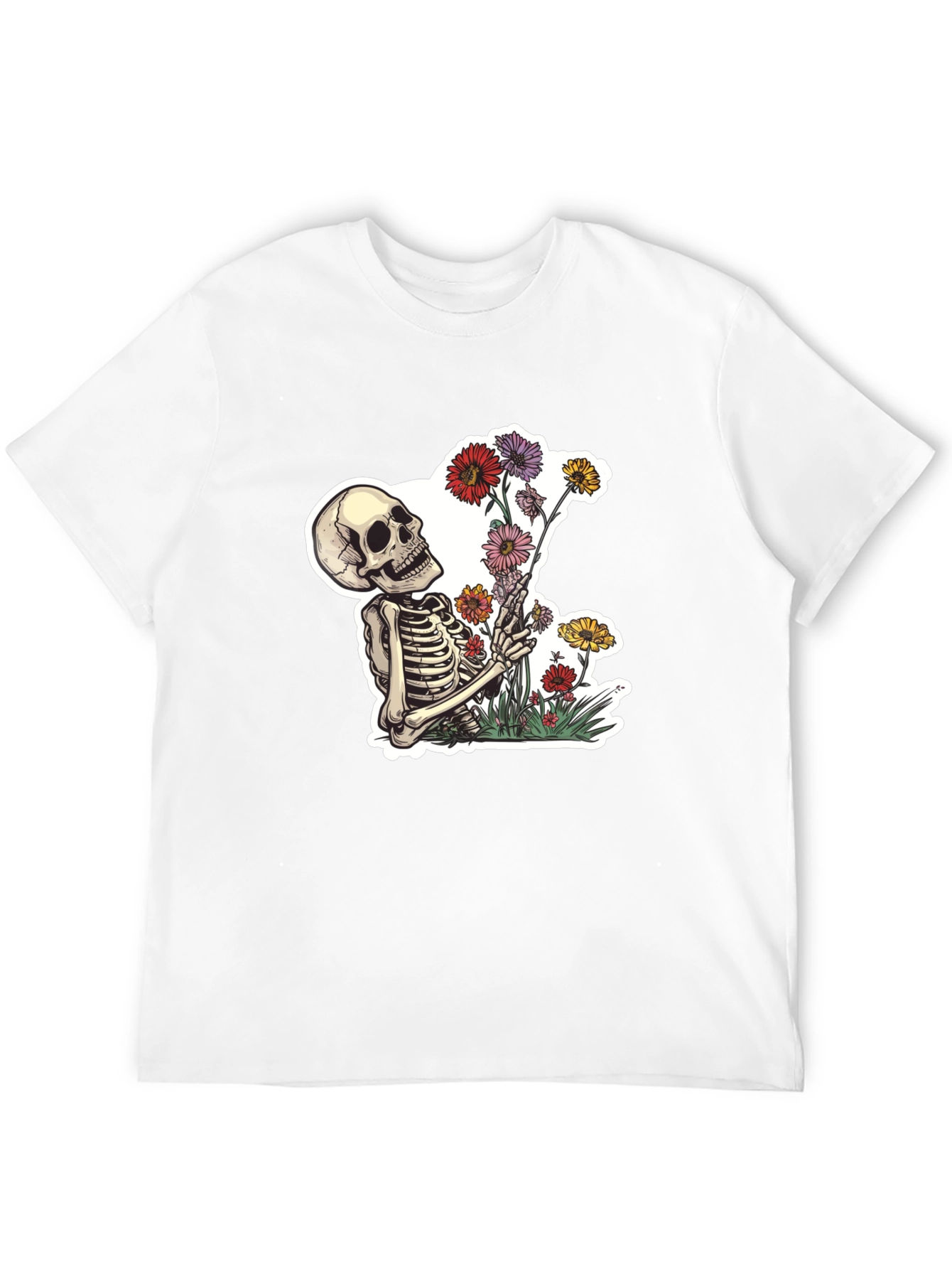 Skeleton with Flowers Graphic T-Shirt